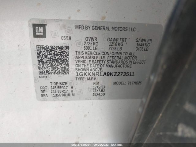 1GKKNRLA9KZ273511 GMC ACADIA SLE