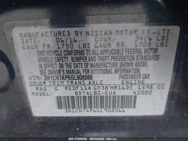 Nissan VERSA SV 2016 3N1CN7AP6GL908066 Image 9
