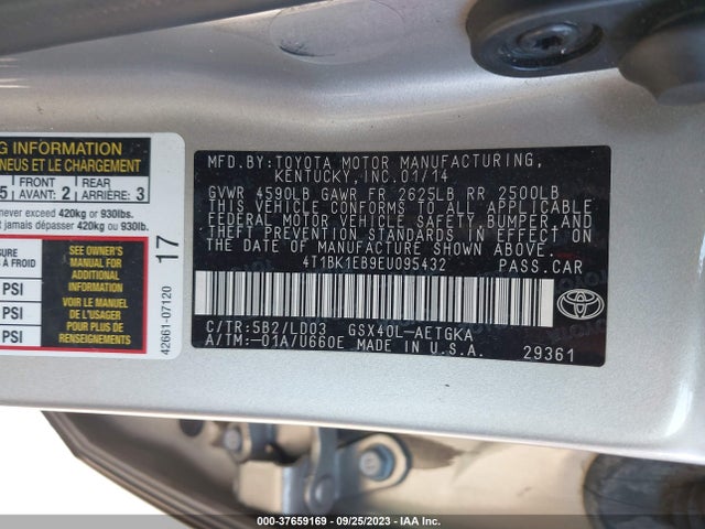 Toyota AVALON XLE 2014 4T1BK1EB9EU095432 Image 9