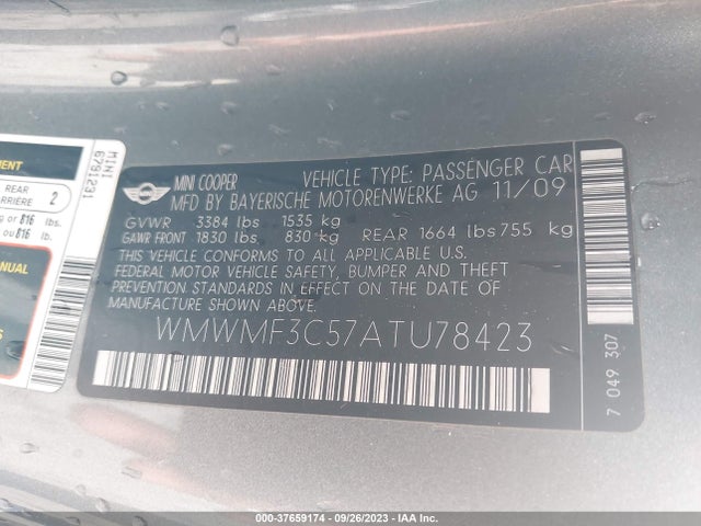 2010 MINI COOPER HARDTOP WMWMF3C57ATU78423 Photo 8