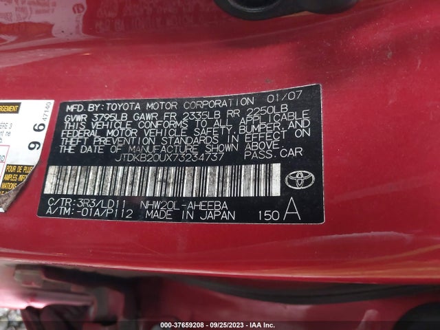 2007 TOYOTA PRIUS VIN: JTDKB20UX73234737