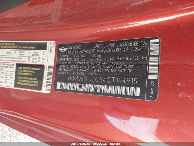 2012 MINI COOPER HARDTOP WMWSU3C54CT184915 Photo 8