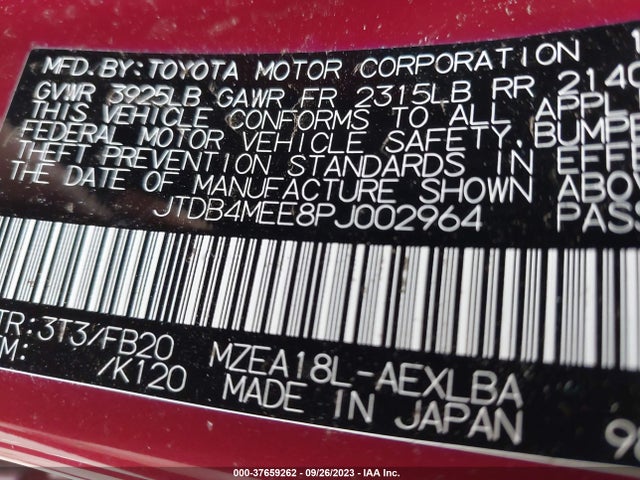 Toyota COROLLA LE 2023 JTDB4MEE8PJ002964 Image 9