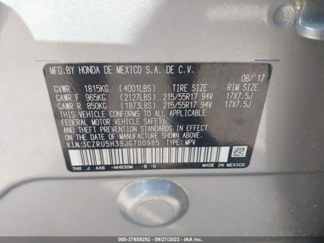 3CZRU5H39JG700985 Honda HR-V LX