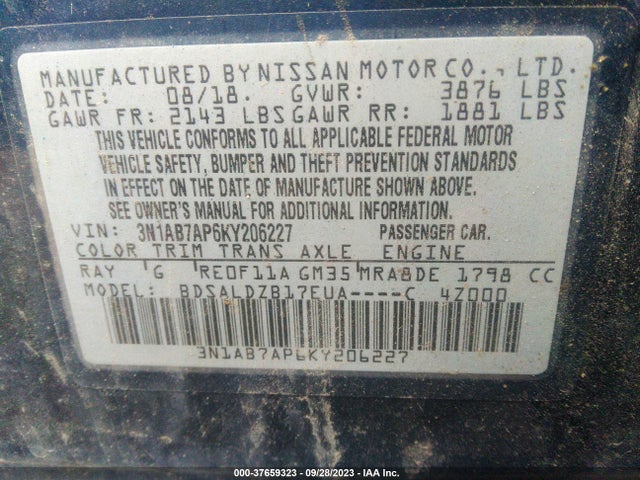 Nissan SENTRA SV 2019 3N1AB7AP6KY206227 Image 9