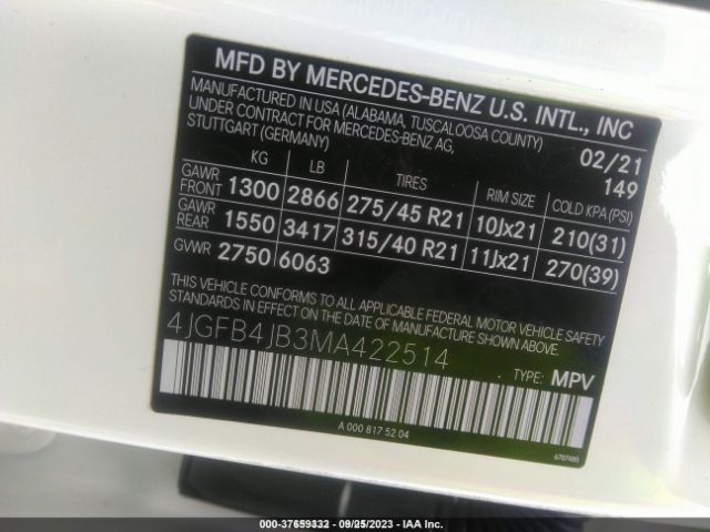 4JGFB4JB3MA422514 Mercedes-Benz Gle Gle 350