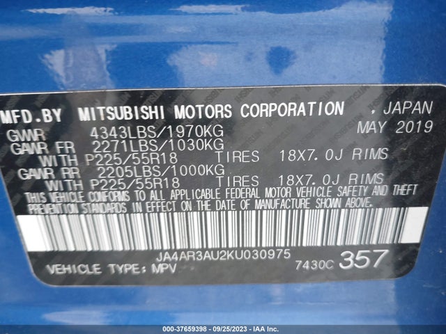 JA4AR3AU2KU030975 Mitsubishi Outlander Sport 2.0