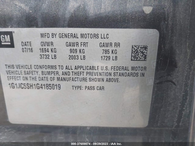 Chevrolet SONIC LT 2016 1G1JC5SH1G4185019 Image 9