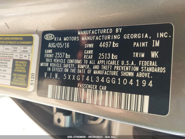KIA Optima Lx 2016 5XXGT4L34GG104194 Image 9