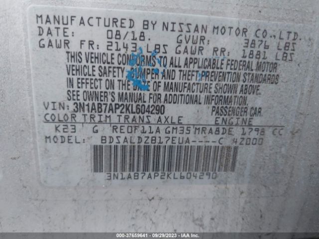 3N1AB7AP2KL604290 Nissan SENTRA SV
