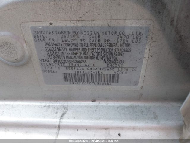 3N1CE2CP0FL355283 Nissan Versa Note S/s Plus/sv/sr/sl