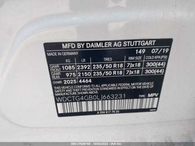 WDCTG4GB0LJ663231 Mercedes-Benz Gla Gla 250