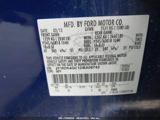 2013 FORD EDGE SE VIN: 2FMDK4GC1DBA08742