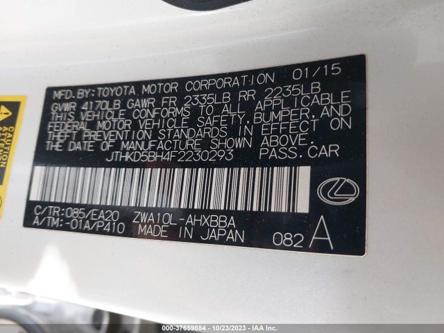 JTHKD5BH4F2230293 Lexus Ct 200h Hybrid