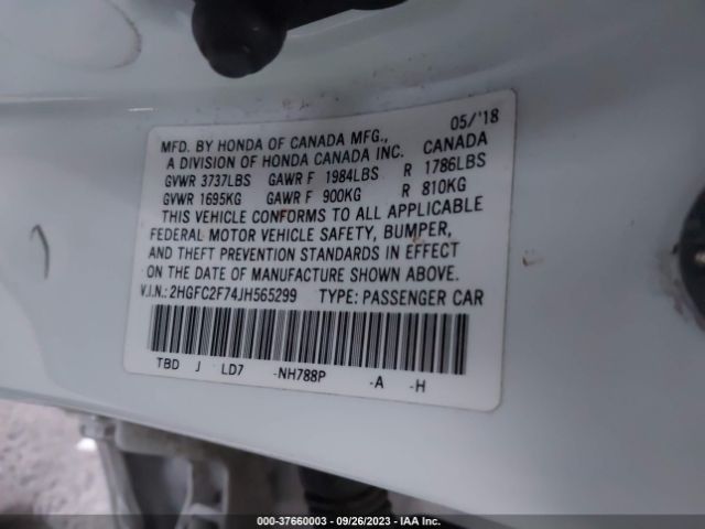2HGFC2F74JH565299 Honda Civic Sedan Ex