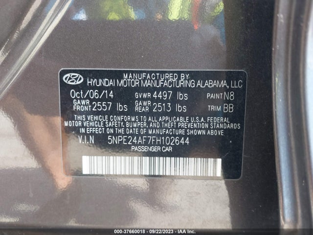 Hyundai Sonata 2.4l Se 2015 5NPE24AF7FH102644 Image 9