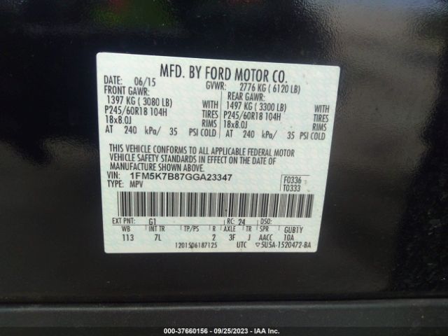 1FM5K7B87GGA23347 Ford Explorer Base