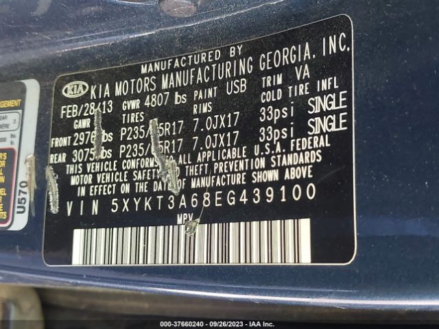 5XYKT3A68EG439100 KIA SORENTO LX
