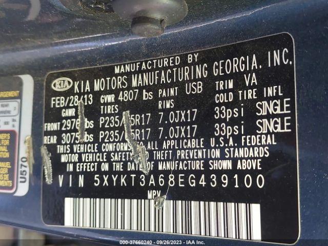 5XYKT3A68EG439100 KIA SORENTO LX