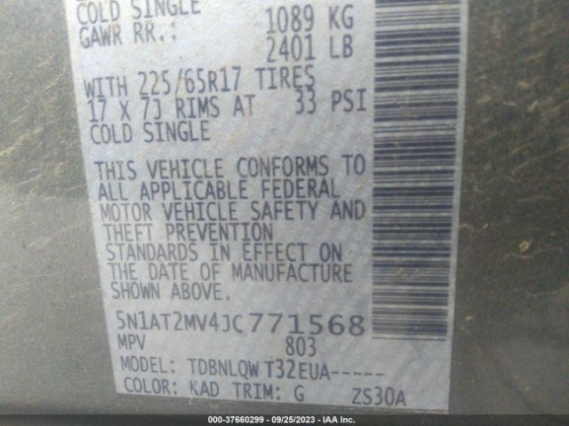 5N1AT2MV4JC771568 Nissan ROGUE SV