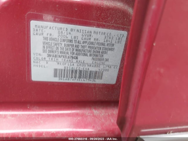 2014 NISSAN SENTRA S VIN: 3N1AB7APXEL679436