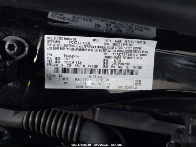 2017 FORD FOCUS SE VIN: 1FADP3F26HL201800