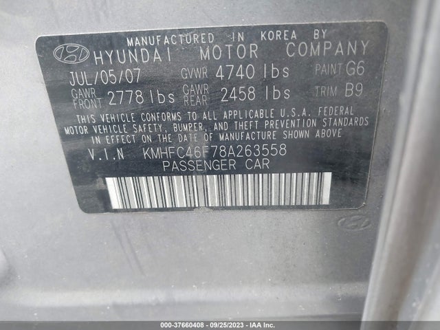 2008 HYUNDAI AZERA KMHFC46F78A263558 Photo 8