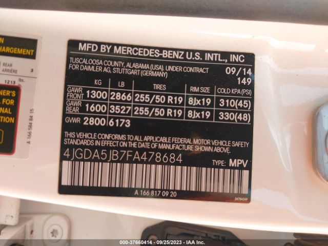 4JGDA5JB7FA478684 Mercedes-Benz M-class Ml 350