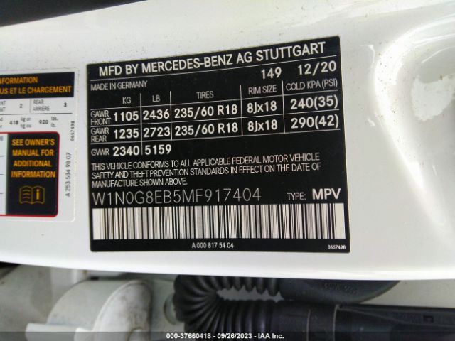W1N0G8EB5MF917404 Mercedes-Benz Glc Glc 300