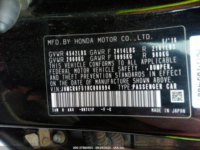 JHMCR6F51HC000994 Honda Accord Hybrid Ex-l