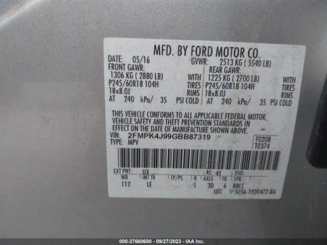 2FMPK4J99GBB87319 Ford EDGE SEL