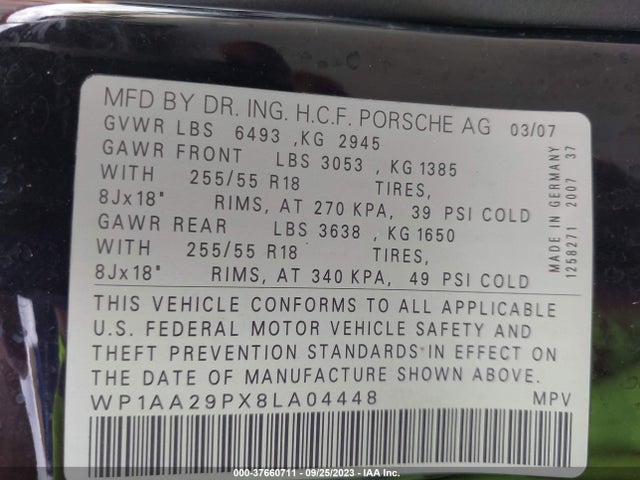 2008 PORSCHE CAYENNE WP1AA29PX8LA04448 Photo 8