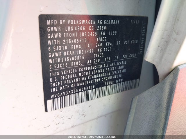 WVGAV3AX6EW558986 Volkswagen TIGUAN S