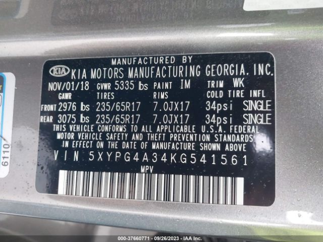 5XYPG4A34KG541561 KIA SORENTO L