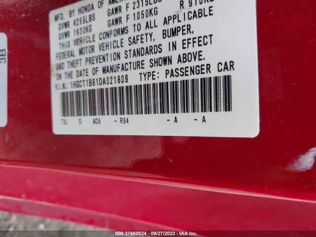 2013 HONDA ACCORD CPE EX-L VIN: 1HGCT1B81DA021809