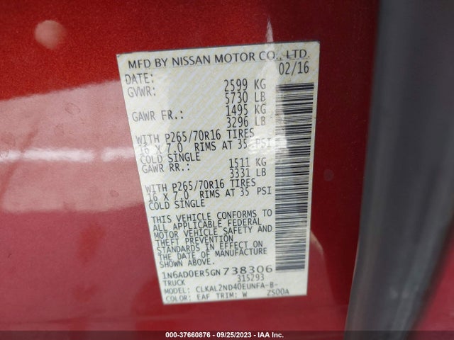 Nissan Frontier Sv 2016 1N6AD0ER5GN738306 Image 9
