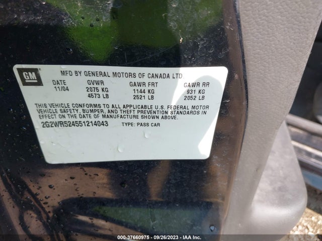 2005 PONTIAC GRAND PRIX GTP VIN: 2G2WR524551214043
