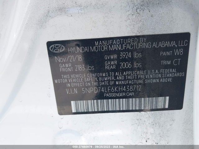 2019 HYUNDAI ELANTRA SE VIN: 5NPD74LF6KH438712