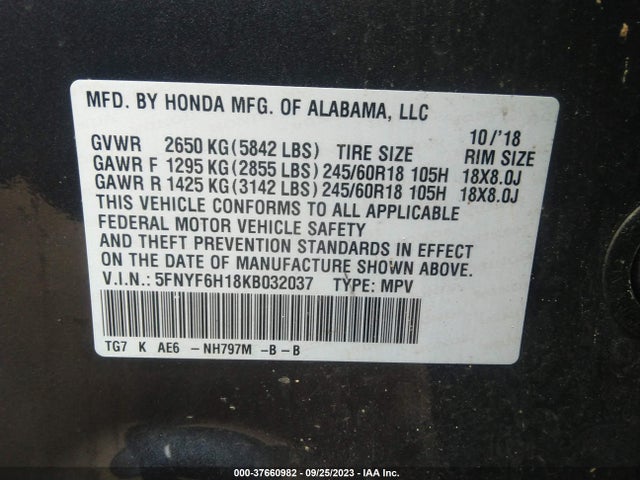 Honda PILOT LX 2019 5FNYF6H18KB032037 Image 9