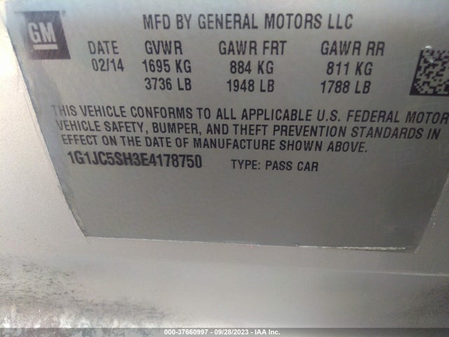 1G1JC5SH3E4178750 Chevrolet Sonic Lt Auto