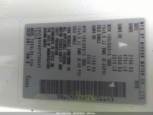 3N6CM0KN8FK706643 Nissan Nv200 S/sv