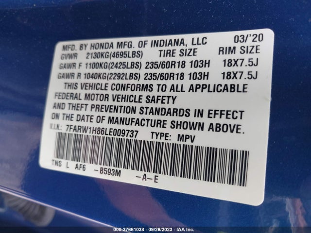 Honda Cr-v Ex-l 2020 7FARW1H86LE009737 Image 9