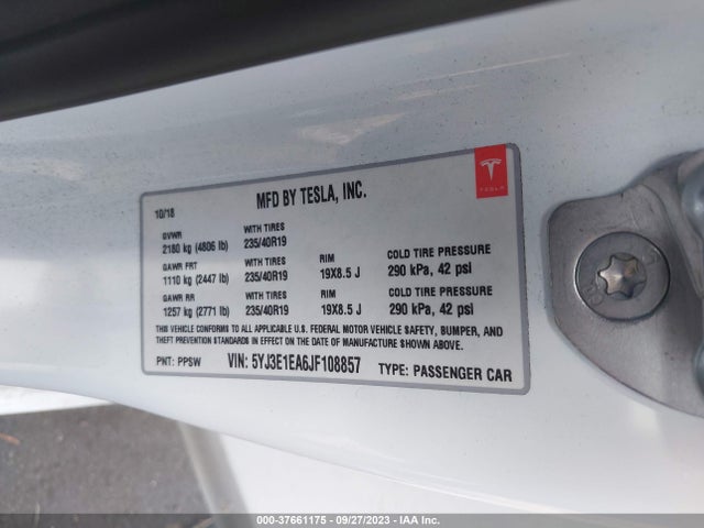 Tesla Model 3 Range Battery 2018 5YJ3E1EA6JF108857 Image 9