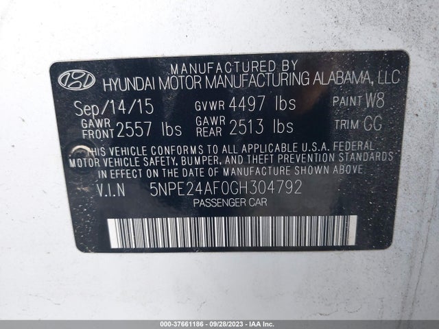 Hyundai Sonata 2.4l Se 2016 5NPE24AF0GH304792 Image 9