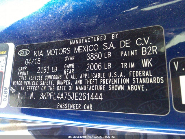 2018 KIA FORTE S VIN: 3KPFL4A75JE261444