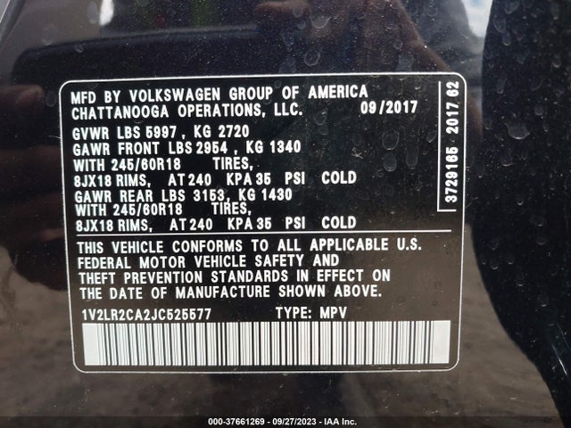 1V2LR2CA2JC525577 Volkswagen Atlas 3.6l V6 Se