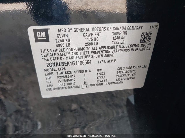 Chevrolet EQUINOX LS 2016 2GNALBEK1G1136564 Image 9