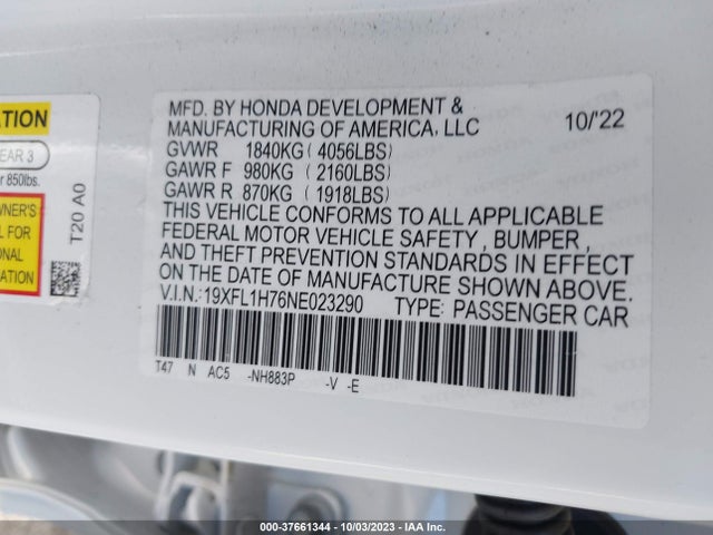 Honda Civic Hatchback Ex-l 2022 19XFL1H76NE023290 Image 9