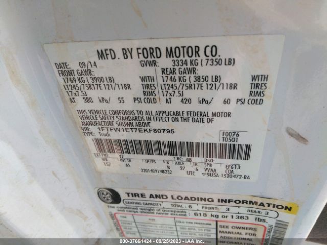 1FTFW1ET7EKF80795 Ford F-150 Xl/xlt/fx4/lariat