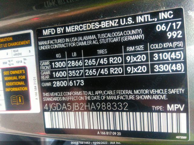 4JGDA5JB2HA988332 Mercedes-Benz Gle Gle 350